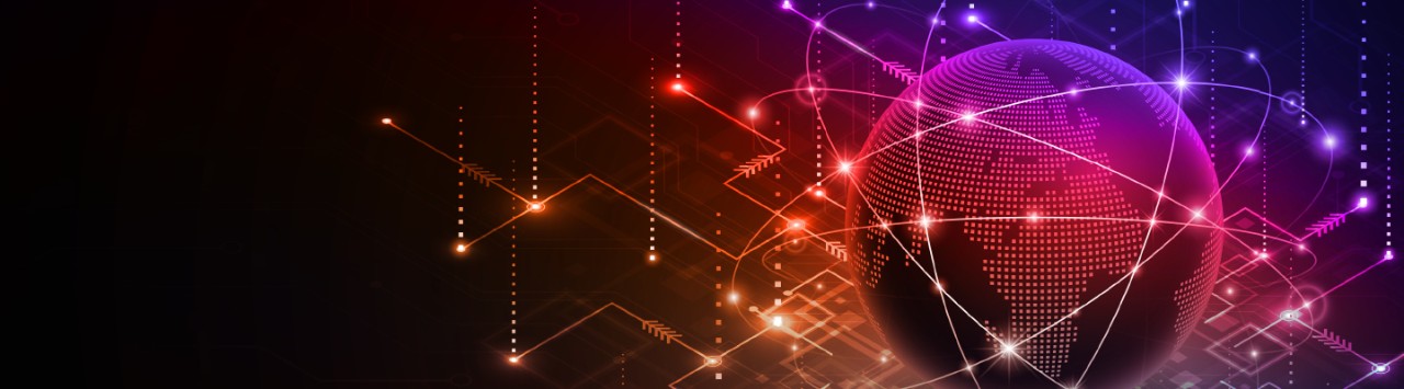 purple and pink globe with interconnected datapoints all around it 