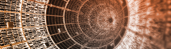 Abstract scene into a digital portal with complex, futuristic circuitry creating a sense of technology in motion. 