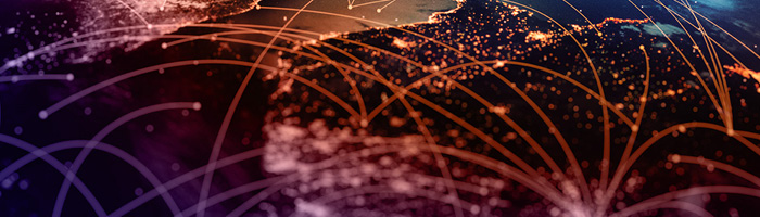 digitally connected orange and purple map 