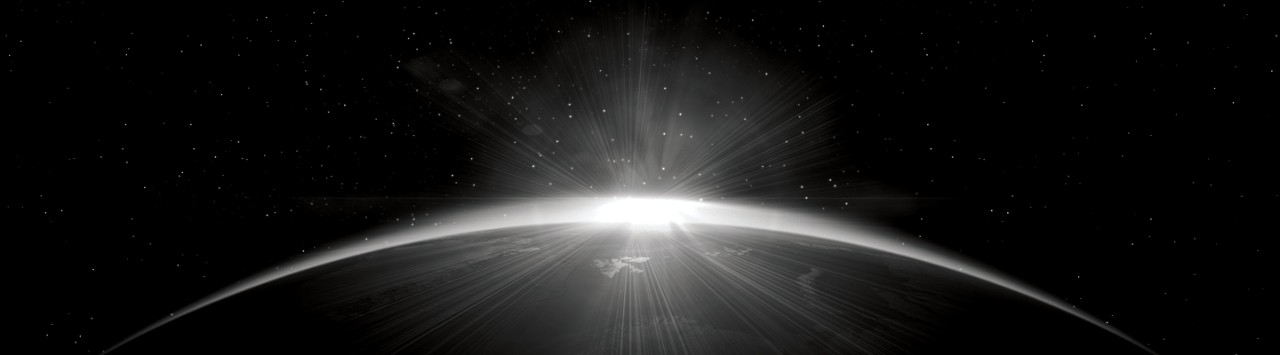 Light atop of planet amid a dark background slightly illuminated by stars