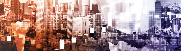 Dynamic cityscape filled with towering skyscrapers.