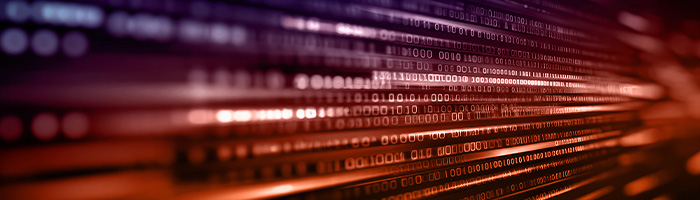 streams of binary data in orange and purple 