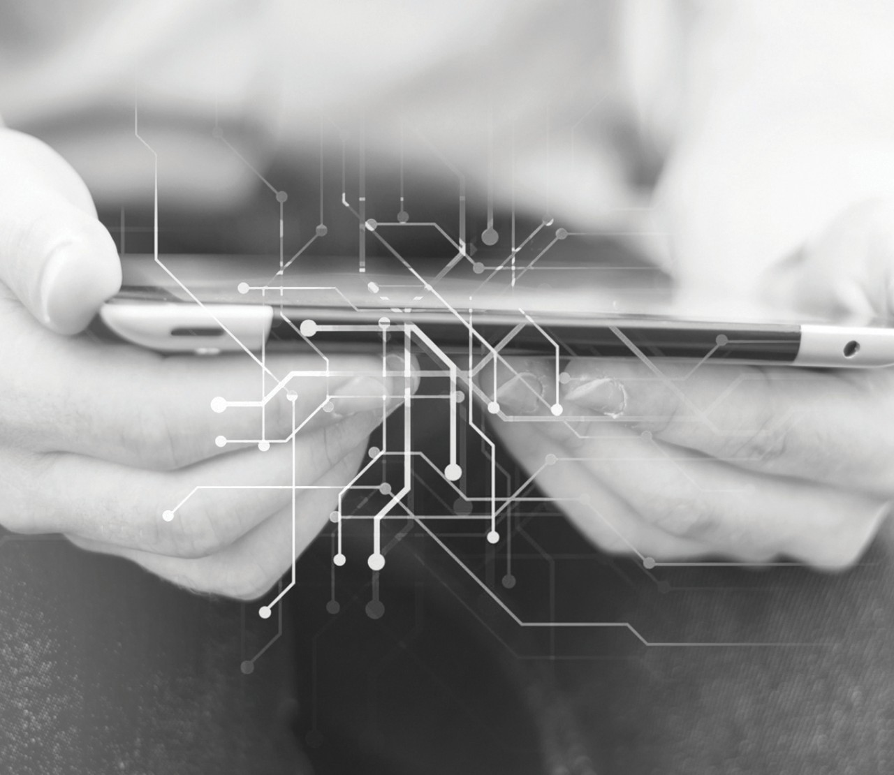 Tablet with digital connection lines on top 