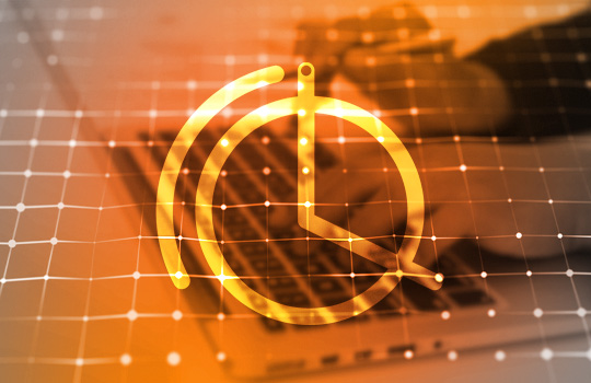 Clock icon behind digital web