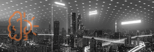Busy city scene with digital transformation