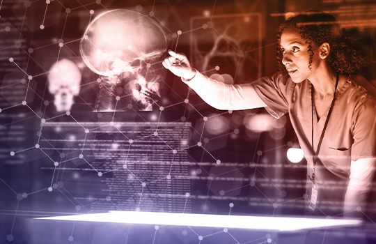 Health professional reading scanning results