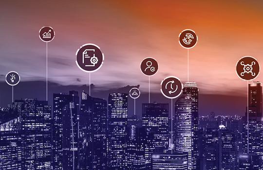 Global city with life sciences icons