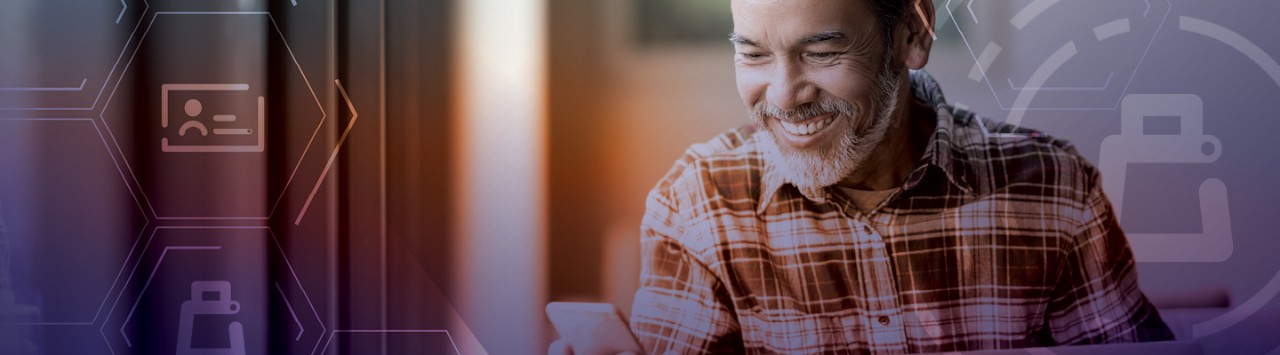 A happy man shopping online