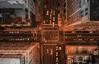 Aerial view of busy city