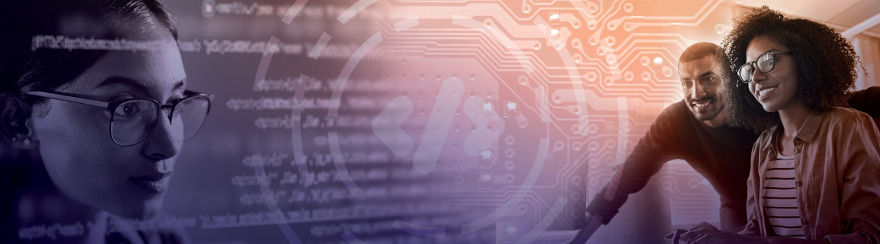 Smiling technology professionals working