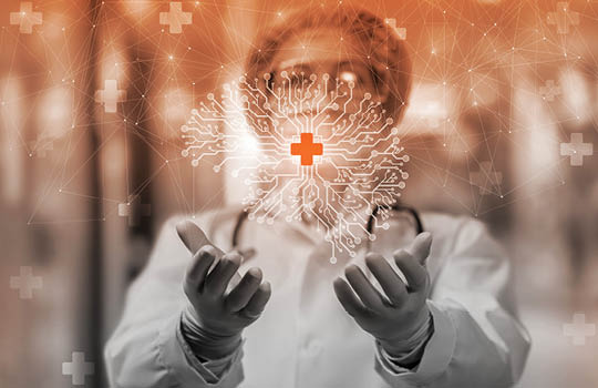 digital map superimposed on a doctor