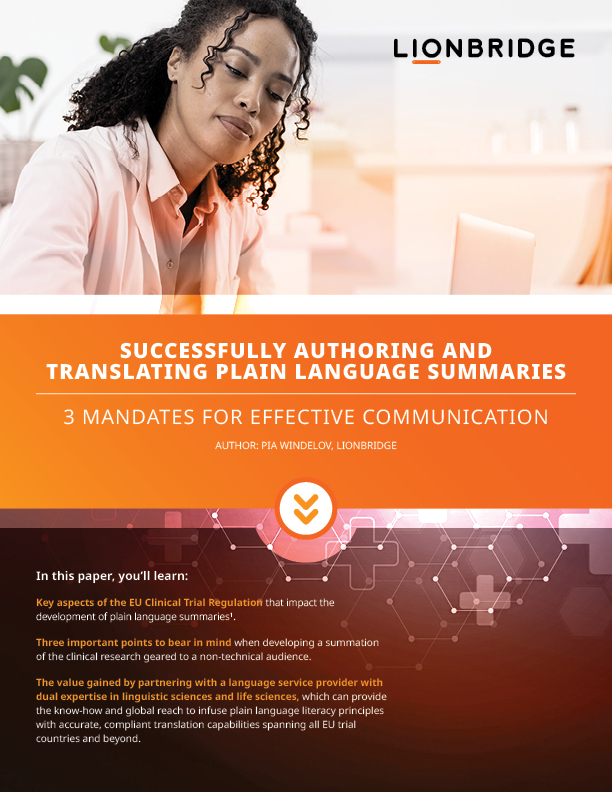Download Lionbridge Plain Language Summaries Whitepaper
