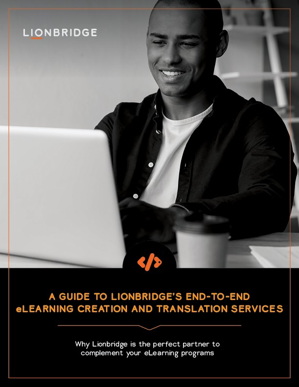 Cover of Lionbridge's End-to-End eLearning Creation and Translation Services guide 