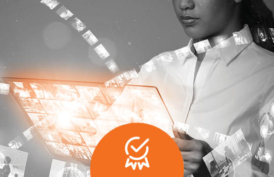 Business person communicating through a portal