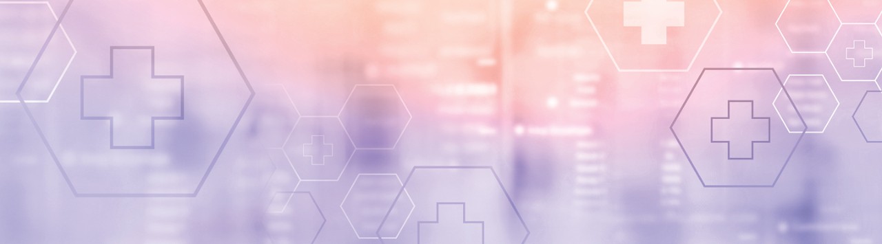 hexagones connectés avec des icônes médicales sur fond violet 