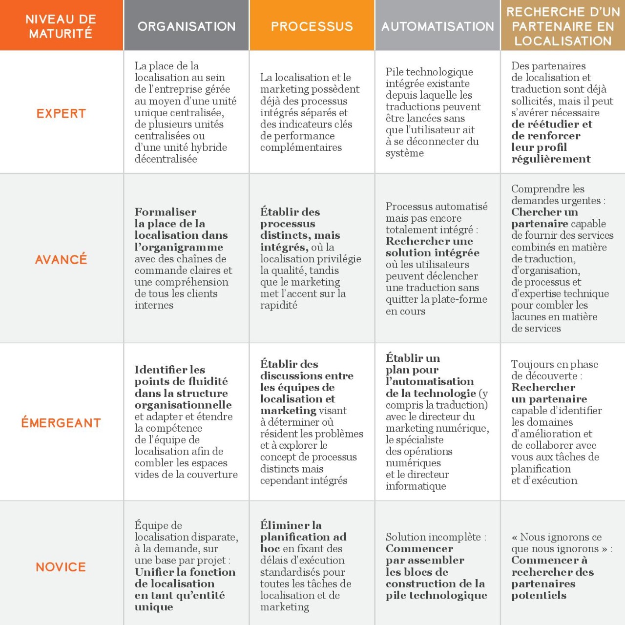 diagramme infographique recommandant des mesures en fonction du niveau de maturité