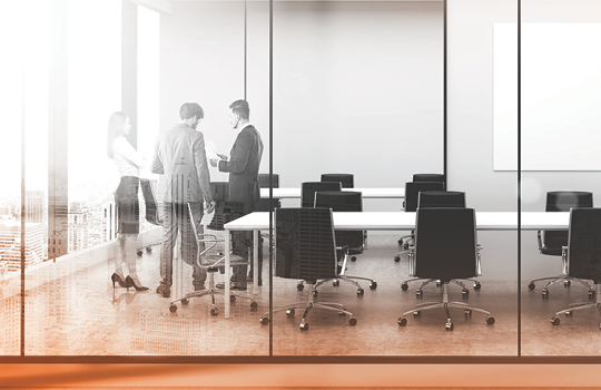 Legal team having a discussion in a conference room