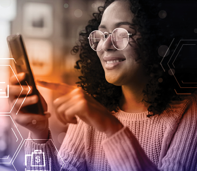 Smiling retail worker with client