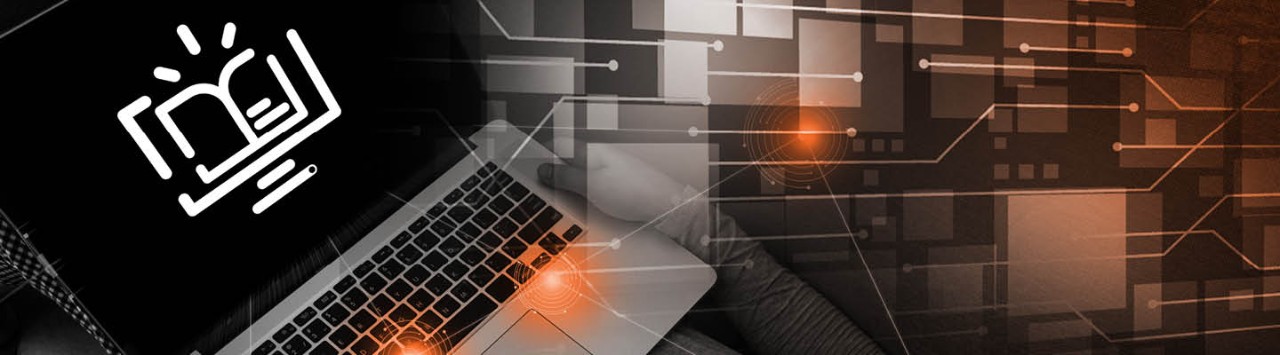 Person using laptop with eLearning icon