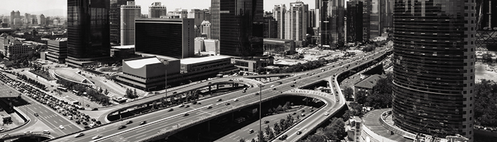 Aerial shot of city intersection