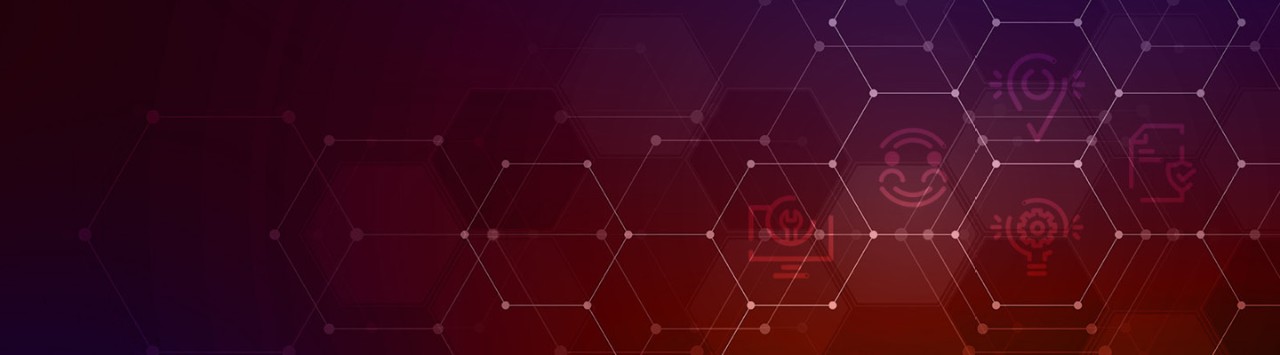 Modello geometrico con esagoni e icone che rappresentano l'innovazione, il progresso, la traduzione AI e i contenuti multilingue nel 2025. 