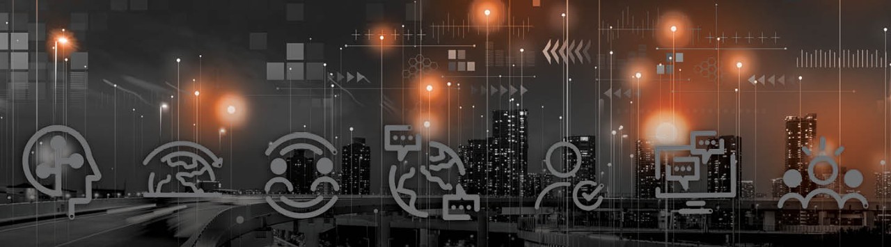 Fast-paced city with global translation icons