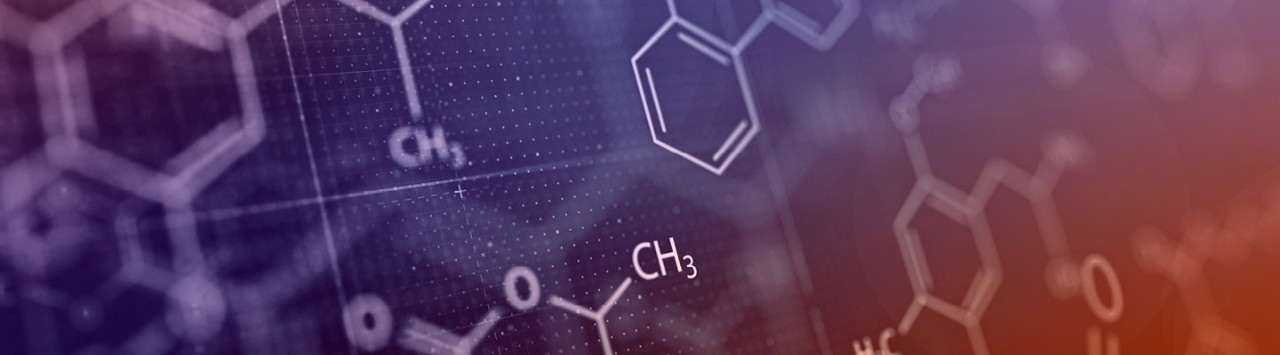 Formule chimiche su sfondo arancione e viola 