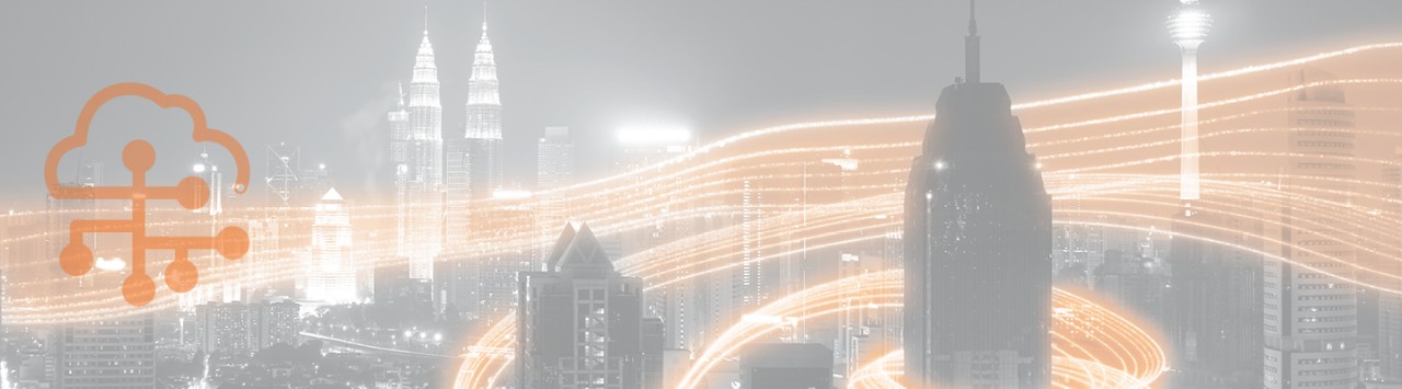 Busy city scene with digital connection