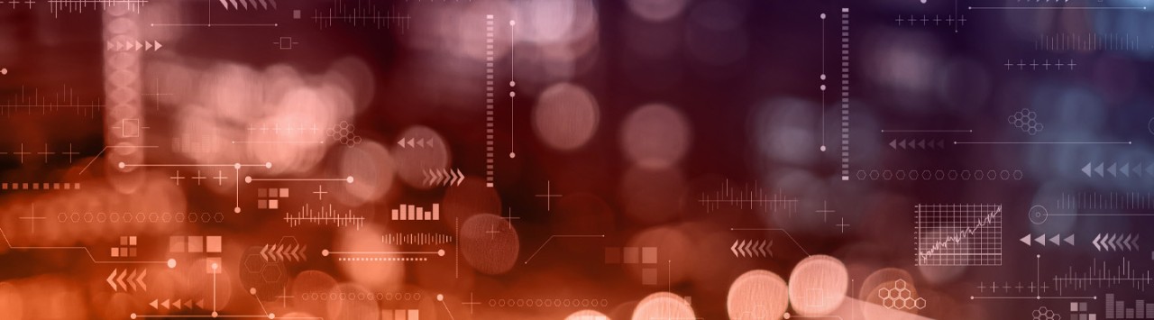 databilder mot en bakgrund med orange och lila färgövergångar