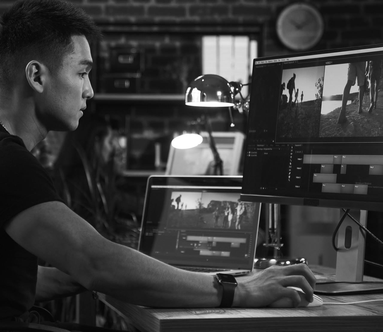 Person working on video footage in a video software editing program