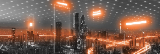 Bright lights in city skyscrapers