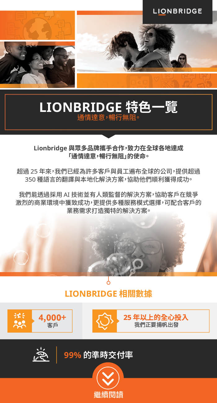 繼續閱讀 Lionbridge 概覽資訊圖表的片段