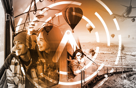 Happy people traveling